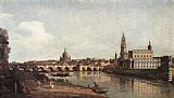 Dresden Canvas Paintings - View of Dresden from the Right Bank of the Elbe with the Augustus Bridge